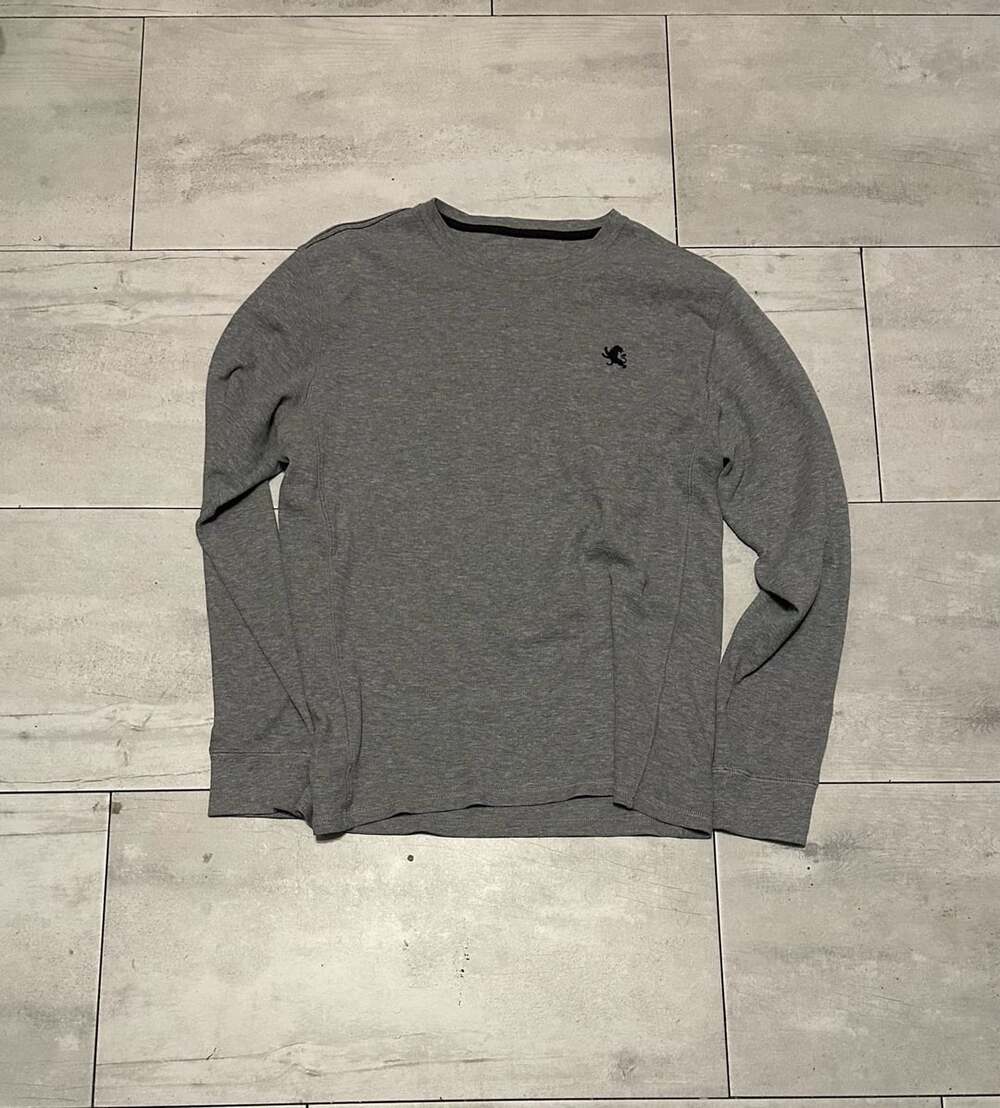 Express Men's Gray Long Sleeve Crew Neck Thermal Tee with Embroidered Lion Logo